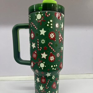 Car 40oz BoBa Mug Handle Lid Straw 304 Stainless Steel Insulated Christmas Design Travel Luxury 4 Colors Tumbler Cup - Product Image 3