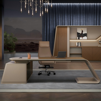 Bureau de direction moderne et minimaliste de luxe avec chargeur sans fil intégré et armoire latérale de rangement en forme de L pour bureau de PDG