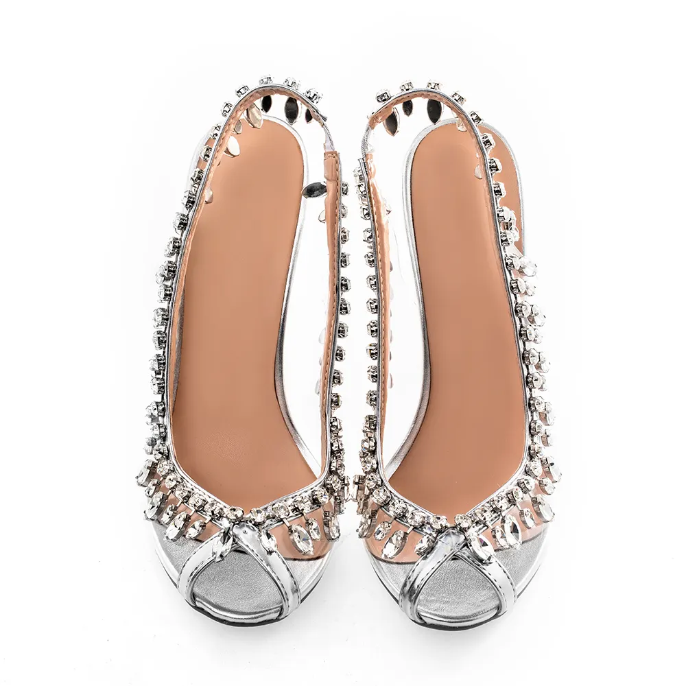 Chaussures de cérémonie de mariage à talons aiguilles, quantité minimale de commande bordure diamant en cristal éblouissant, vente en gros, 2020