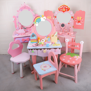 Toeletta in legno rosa con specchio in resina, <span class=keywords><strong>set</strong></span> di giochi di ruolo educativi per bambine - Product Image 1