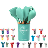 Ensemble d'ustensiles de cuisine en silicone sans BPA, non toxique, 12 pièces, outils de cuisson avec manches en bois, compatibles lave-vaisselle et four