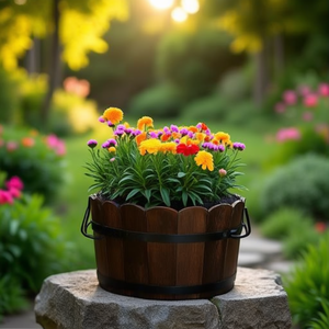 Pot de fleurs en plastique en forme de baril, anticorrosion, jardinière de style rustique pour usage extérieur - Product Image 2