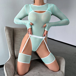 Vente en gros usine : Body en dentelle transparente avec crop top, lingerie féminine, body en maille Y transparente, <span class=keywords><strong>porte</strong></span>-jarretelles érotique - Product Image 1
