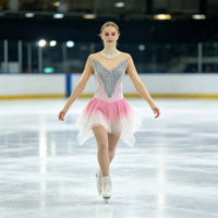 Robe de patinage et de danse pour enfants et adultes, dégradé rose et blanc, maille nude, manches longues, strass, jupe superposée, pour compétition et spectacle de patinage sur glace