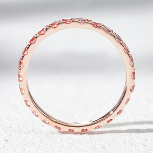 Anillo de Moda con Piedra Rosa, Oro Sólido de 10K, Diamante Rosa de 2.3mm Cultivado en Laboratorio, Anillo de Eternidad Completo, Alianza de Boda para Mujer - Product Image 4
