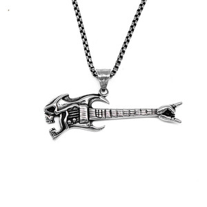 Yunnique – collier avec pendentif guitare en acier inoxydable, design tête de mort, bijoux unisexes à la mode Punk - Product Image 1
