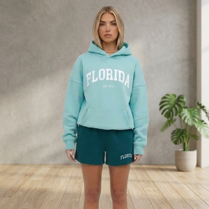 Conjunto Deportivo Informal para Mujer, Sudadera con Capucha y Pantalones Cortos, Atuendo Cómodo para Descansar - Product Image 1