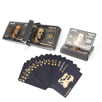Cartes à jouer personnalisées avec un design unique, motif dollar américain, fabrication en usine, cartes à jouer en plastique PVC noir durable, imperméables