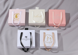 Eco-Friendly Custom Logo Sliding Drawer Jewelry <b>Gift</b> <b>Box</b> With Ribbon Handle Rigid Cardboard <b>Box</b> for Necklace Pendant Packaging - Product Image 4