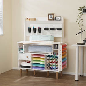 リビングルーム家具大型クラフト収納キャビネットテーブルクラフトロッカー、コンセントと3つのカップと2つの異なる形状の4つのビン - Product Image 2