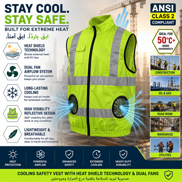 High Visibility Cooling Work Vest with Heat Shield Technology Dual Fans Long Lasting Cooling for Extreme Desert Heat Conditions