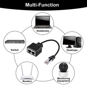 Распродажа от производителя: Черный сетевой адаптер-разветвитель Ethernet RJ45 (1 штекер на 2 гнезда), удлинитель для сетевого кабеля LAN - Product Image 3