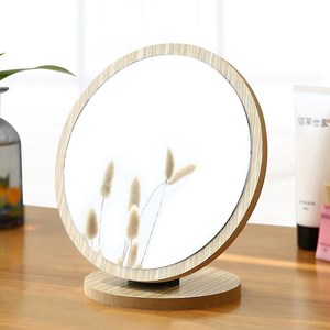 Wooden Round Desktop <b>Makeup</b> Mirror Aluminum Lens Standing <b>Vanity</b> Mirror For Women Beauty Dressing Use - Product Image 1