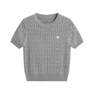 Short-sleeved T-shirt for women in summer new slim fit all-match solid color sweater short knitted sweater <b>top</b> - Product Image 3