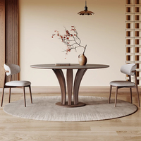 Wabi-Sabi Stil Steinplatte mit Drehplatte Esstisch Moderner Einfacher Eschenholz Runder Esstisch HJ0725