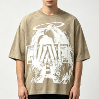 T-shirt graphique décontracté pour homme, coupe ample, manches courtes, 100% coton gaufré 300g, motif Angel Dollar, délavé vintage, anti-plis