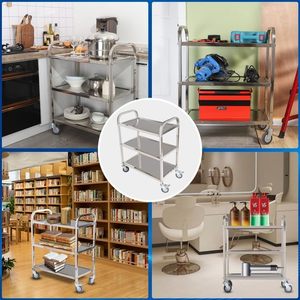 Troli Utilitas 2 Tingkat, Troli Laboratorium, Troli Klinik, Troli Komersial dengan Roda Senyap yang Dapat Dikunci, Troli Baja Tahan Karat - Product Image 6