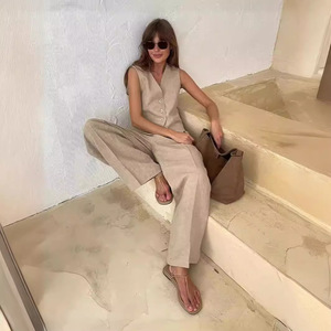 Ensemble deux pièces décontracté <span class=keywords><strong>gilet</strong></span> et pantalon moulant sans manches pour <span class=keywords><strong>femme</strong></span> – Nouvelle collection Printemps-Été - Product Image 2
