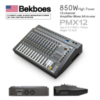 Meilleures ventes - Console de mixage audio alimentée Bekboes PMX 8/12/16CH avec amplificateur intégré, 16 effets de réverbération, Bluetooth USB, console de mixage sonore professionnelle pour scène et karaoké