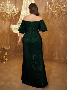 فستان سهرة أنيق للنساء بمقاس كبير، بتصميم حورية البحر ومزين بالترتر، مكشوف الأكتاف والظهر بأكمام منفوخة ومثير للحفلات - Product Image 4