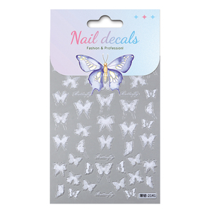 Autocollants pour ongles en plastique 3D HONEY GIRL, papillons, pour la conception d'ongles printemps-été, autocollants blancs - Product Image 6