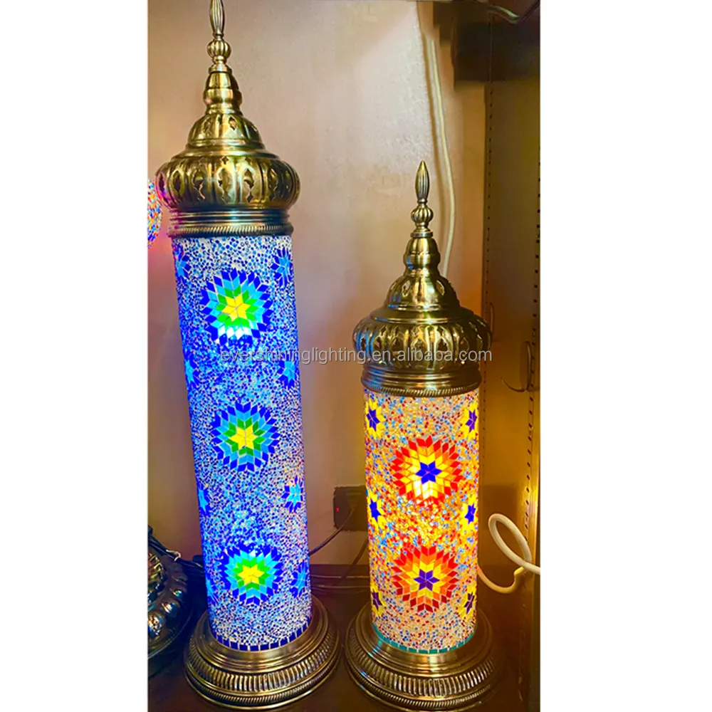 Marrakech renkli vitray türk mozaik ayakta lamba türk silindir mozaik zemin lambası ışıkları