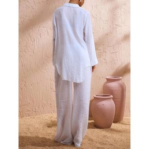 Pantalon ample à taille élastiquée en lin et coton pour femme, idéal pour la plage et les vacances - Product Image 2