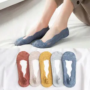 Calcetines invisibles de algodón con encaje para mujer y niña, medias invisibles de color piel con tacones adorables