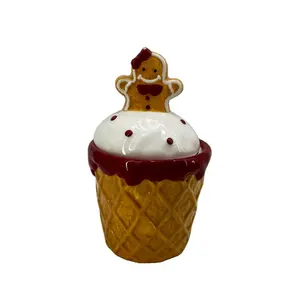 Pote de açúcar de cerâmica pintado à mão com tampa do homem de pão