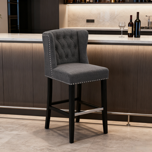 <span class=keywords><strong>Tabouret</strong></span> de bar à dossier <span class=keywords><strong>haut</strong></span> en velours noir de haute qualité, repose-pieds chromé, pieds en <span class=keywords><strong>bois</strong></span> durables, <span class=keywords><strong>tabouret</strong></span> de bar commercial pour la maison - Product Image 1