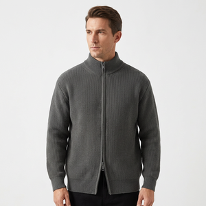Cardigan zippé tricoté pour homme, anti-boulochage, couleur unie, manches longues, pour l'automne, 100 % acrylique, épaisseur standard - Product Image 1