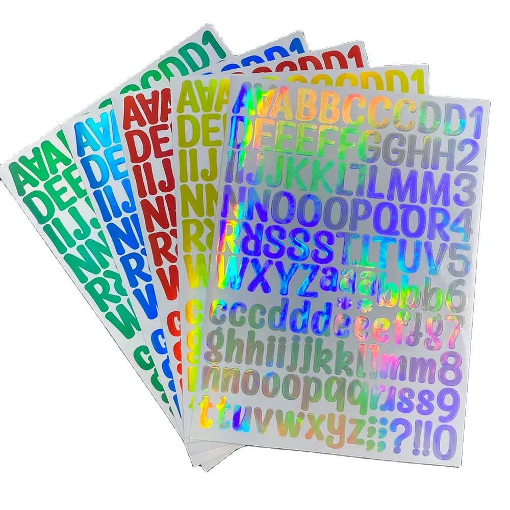 9 styles Holographic Laser foil Glitter letters Colorful Alphabet Numbers Sticker for Mailbox Business Home