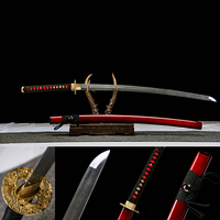 Espada Katana Roja Decorativa y Funcional Hecha a Mano con Saya de Madera para Colección de Cosplay SS693