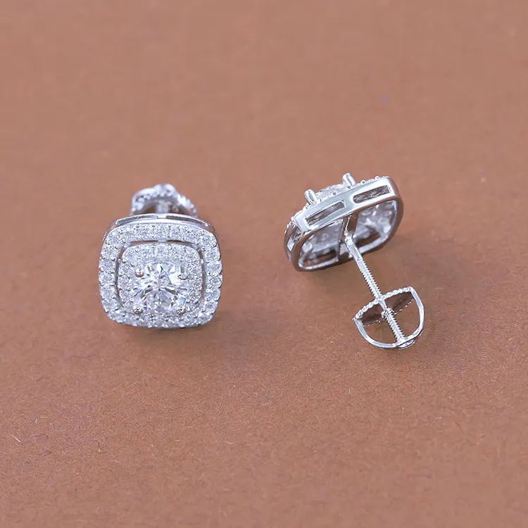 Pendientes de moissanita a la moda joyería fina 5mm redondo diamante Stud S925 plata GRA Moissanite Hip Hop Stud pendientes para hombres y mujeres