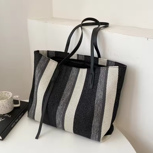 Summer fashion young ladies large capacity striped <b>canvas</b> shoulder <b>bag</b> shopping <b>bag</b> - Product Image 1