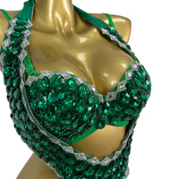 Combinaison sexy en strass vert et cristal, ensemble 2 pièces, femme, découpe, spectacle, pole dance, justaucorps, club, DJ, tenue de danseuse gogo