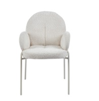 Chaise de salle à manger moderne en tissu bouclé avec accoudoirs, chaise d'appoint de luxe blanche, tabouret rembourré pour coiffeuse de chambre