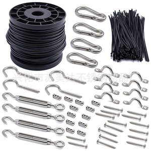<b>Light</b> Lifters 304 Stainless Steel <b>Wire</b> Rope Kit With Hooks And Clips 3/32 For Outdoor Lighting Installation - Product Image 2