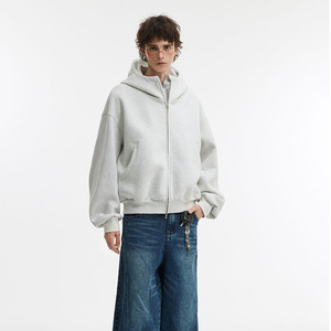 High Quality Winter Streetwear 350 Gsm 100% Cotton Boxy Heavy Weight Fleece Custom Oversized Print Plain Dyed Zip Hoodie - Product Image 3