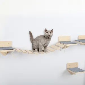 Estante para gatos flotante de pared de madera moderna, hamaca para gatos trepadores, estantes de pared montados en la pared, muebles para gatos, escalones, puente