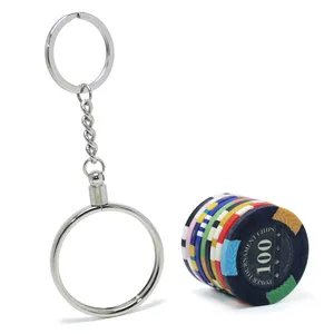 Gambling Casino Souvenir Gifts Keyring Custom Clay Casino Poker Chip Holder Keychain Promotional Alloy Metal 45mm Key Ring Chip