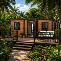 Maison modulaire extensible avec grande terrasse, finition bois, maison préfabriquée pour villas de villégiature et vie en jardin