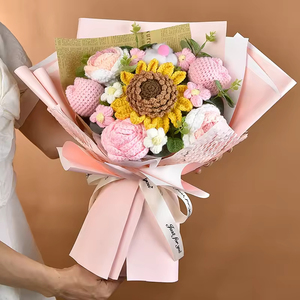 Di alta qualità lavorato a mano in maglia di girasole uncinetto Bouquet fiore per il commercio all'ingrosso del regalo di natale laurea pasqua la festa della mamma - Product Image 3