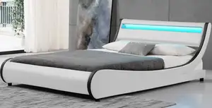 Neueste Design König Größe Weiß Faux Leder Gepolsterten Bett mit Led für Schlafzimmer Möbel