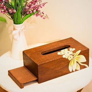 Boîte à mouchoirs en bois avec incrustation en laiton, distributeur de serviettes décoratif pour table à manger, décoration ethnique pour la maison et accessoires d'hôtel - Product Image 2