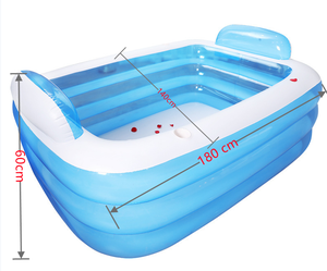 Piscine rectangulaire gonflable bleue XL pour adulte baignoire SPA Portable comprend deux dossiers 71x55x24 pouces - Product Image 3