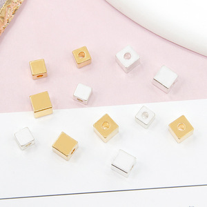Square Spacer Beads 18K Gold Plated And Silver For <b>Bracelet</b> Making DIY Jewelry Components <b>Copper</b> Base With Hole - Product Image 4