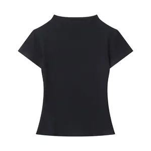 Nischen-Design abnehmen rundhalsausschnitt solide Farbe kurze Ärmel Damen-T-Shirt