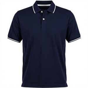 Polo de algodón azul marino para hombre, manga corta, ribete en contraste, corte regular, ropa informal - Product Image 2