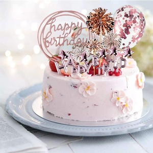 Set di 24 Decorazioni per <span class=keywords><strong>Torta</strong></span> di <span class=keywords><strong>Compleanno</strong></span> Palloncini Stelle Scritte 'Happy Birthday' Topper per Cupcake Matrimonio e Ventagli Decorativi - Product Image 1